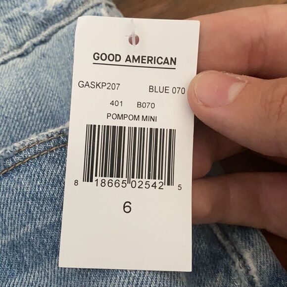 Good American Pom Pom Blue Distressed Denim Skirt Contemporary Boho Feminine - Picture 12 of 16